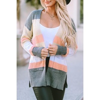 Multicolor Color Block Striped Pocketed Open Cardigan - XL thumbnail