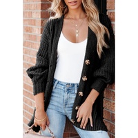 Black Buttoned Front Drop Shoulder Knitted Cardigan - M thumbnail