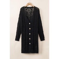 Azura Exchange Black Hollow-out Openwork Knit Cardigan - M thumbnail