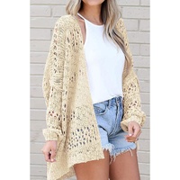 Apricot Casual Hollowed Knit Dolman Sleeve Cardigan - 2XL thumbnail