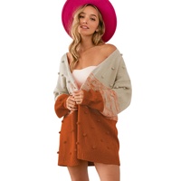 Azura Exchange Brown Pompom Color Block Open Front Cardigan - S thumbnail