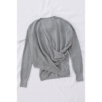 Gray Black/Pink/Gray/Khaki/Apricot  Wrap V Neck Waffle Sweater - 2XL thumbnail
