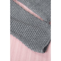 Gray Henley Pullover Drop Shoulder Sweater with Slits - M thumbnail