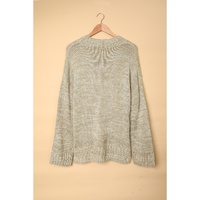 Gray V neck Drop Shoulder Knitted Sweater - S thumbnail