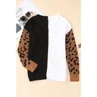 Azura Exchange Leopard Print Contrast Color V Neck Sweater - S thumbnail