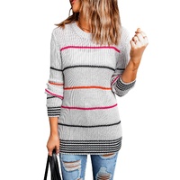 Gray Ribbed Knit Striped Sweater - XL thumbnail