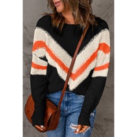 Black Chevron Striped Drop Shoulder Sweater - L thumbnail