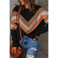 Multicolor Chevron Striped Drop Shoulder Sweater - S thumbnail
