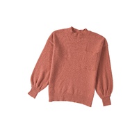 Solid Color Puffy Sleeve Pocketed Sweater - L thumbnail