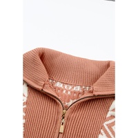 Azura Exchange Pink Geometry Knit Quarter Zip Sweater - XL thumbnail