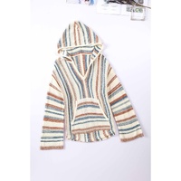 Multicolor Striped Knit Kangaroo Pocket Hooded Sweater - L thumbnail