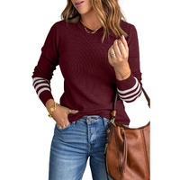 Azura Exchange Red Striped Sleeve Plain Knit Sweater - L thumbnail