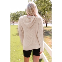 Azura Exchange Apricot Waffle Knit Buttons Hooded Sweater with Pocket - XL thumbnail