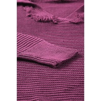 V Neck Ribbed Drop Shoulder Hooded Sweater - L thumbnail