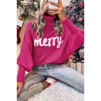 Azura Exchange Rose Merry Letter Embroidered High Neck Sweater - L thumbnail
