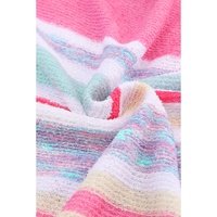 Pink Color Block Striped Three-Quarter Sleeve Knitted Top - S thumbnail