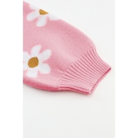 Pink Floral Pattern Drop Shoulder Sweater - S thumbnail