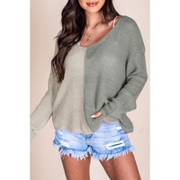 Azura Exchange Gray Long Sleeve V-Neck Colorblock Sweater - L thumbnail