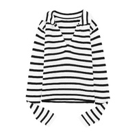 Stripe Collared V Neck Lightweight Knit Casual Sweater - L thumbnail