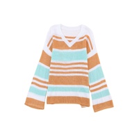 Multicolor Colorblock Stripe Long Sleeve Split Sweater - S thumbnail
