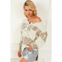 Multicolor Space Dye Henley Knit Sweater - L thumbnail