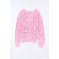 Pink Ribbed Knit V Neck Sweater - XL thumbnail