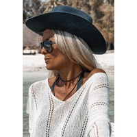 White Hollowed Detail Knitted Loose V Neck Sweater - XL thumbnail