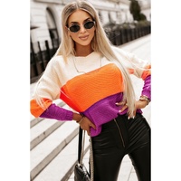 Azura Exchange Multicolor Color Block Drop Shoulder Round Neck Knit Sweater - S thumbnail
