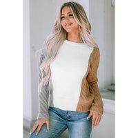 Multicolor Colorblock Textured Drop Shoulder Sweater - M thumbnail
