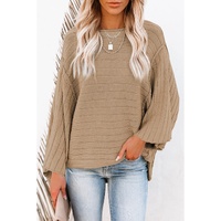 Brown Exposed Seam Ribbed Knit Dolman Top - L thumbnail