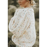 Beige Colorful Dots Cable Knit Crew Neck Sweater - XL thumbnail