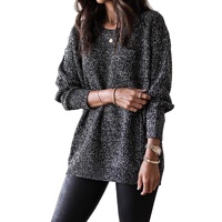 Azura Exchange Black Glittering Long Sleeve Tunic Sweater - M thumbnail
