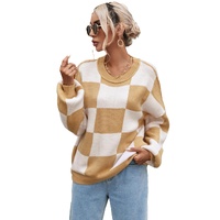 Khaki Checkered Bishop Sleeve Sweater - L thumbnail