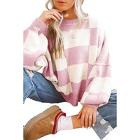 Pink Checkered Bishop Sleeve Sweater - S thumbnail
