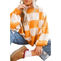 Orange Checkered Bishop Sleeve Sweater - L thumbnail