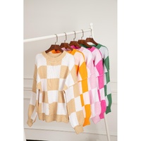 Rose Checkered Bishop Sleeve Sweater - M thumbnail