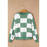 Green Checkered Bishop Sleeve Sweater - M thumbnail