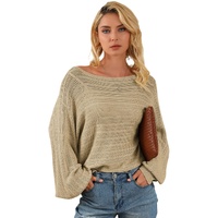 Apricot Lantern Sleeve Eyelets Textured Knit Sweater - S thumbnail