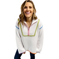 White Colorful Edge Quarter Zip Drop Shoulder Sweater - XL thumbnail