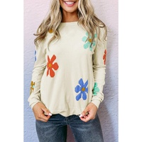 White Sweet Floral Pullover Sweater - M thumbnail