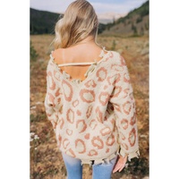 Leopard Animal Print Distressed Trim Fuzzy Sweater - M thumbnail