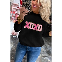 Azura Exchange Black XOXO Glitter Print Round Neck Casual Sweater - 2XL thumbnail