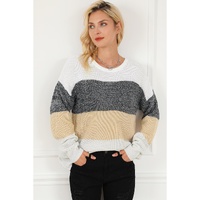 Multicolour Color Block Drop Shoulder Knit Sweater - L thumbnail