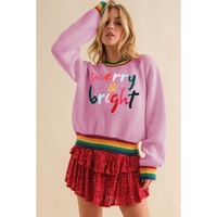Bonbon Merry & Bright Colorful Stripes Trim Sweater - L thumbnail