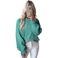 Sea Green Cable Knit Sleeve Drop Shoulder Sweater - XL thumbnail