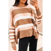Multicolour Striped Knit Drop Shoulder Loose Sweater - S thumbnail
