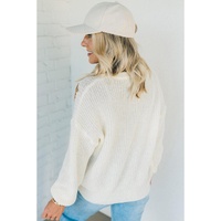 White Pumpkin Yarn Stitch Ribbed Knit Sweater - L thumbnail