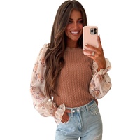 Golden Fleece Floral Patchwork Ruffled Cuff Cable Knit Sweater - L thumbnail
