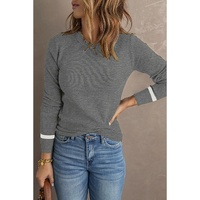 Medium Grey Ribbed Trim Crew Neck Long Sleeve Sweater - L thumbnail