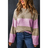 Rose Stripe Crew Neck Wide Sleeve Colorblock Sweater - L thumbnail